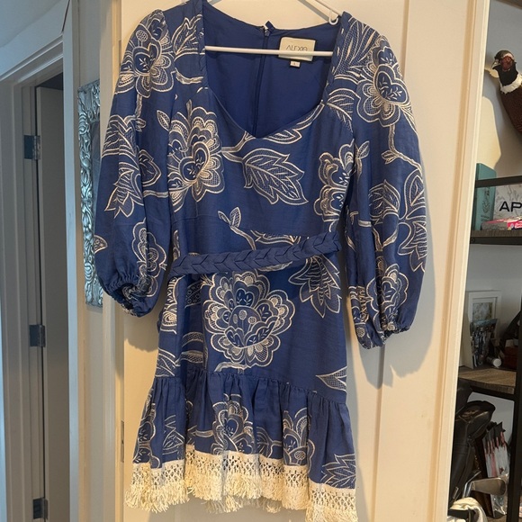 Alexis Dresses & Skirts - Alexis Blue and White Floral Lace-Trim Dress